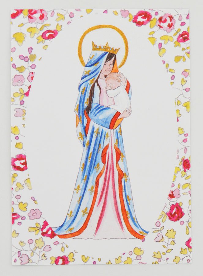 Carte de Baptême - Vierge Couronnée au Lys - Rose (pic 1)