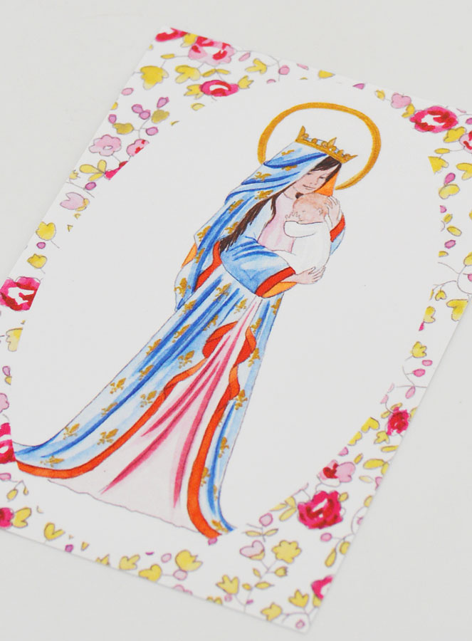 Carte de Baptême - Vierge Couronnée au Lys - Rose (pic 4)