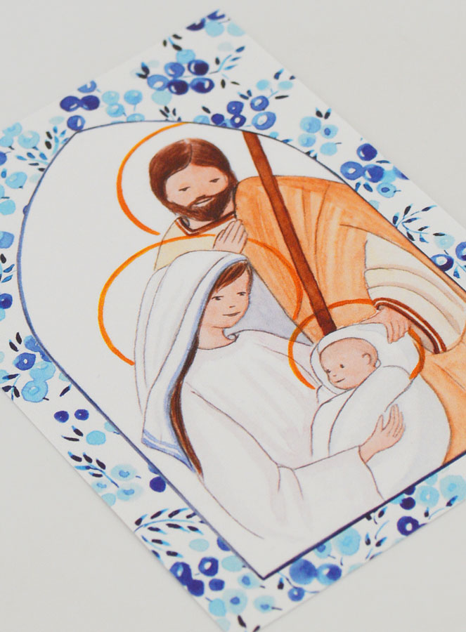 Carte de Baptême - Sainte Famille - Bleu (pic 3)