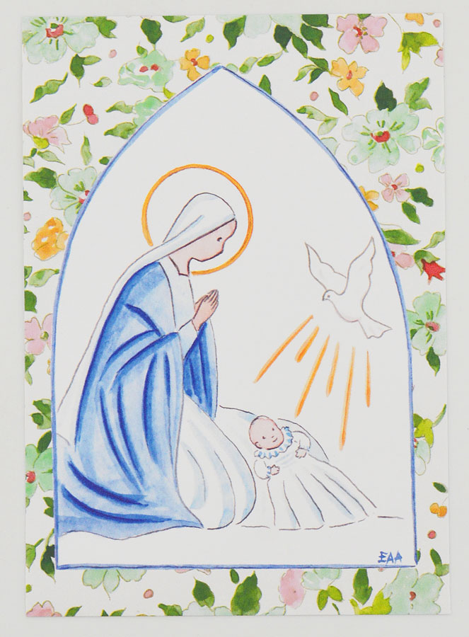 Carte de Baptême - Vierge Marie et Colombe de l'Esprit Saint (pic 1)