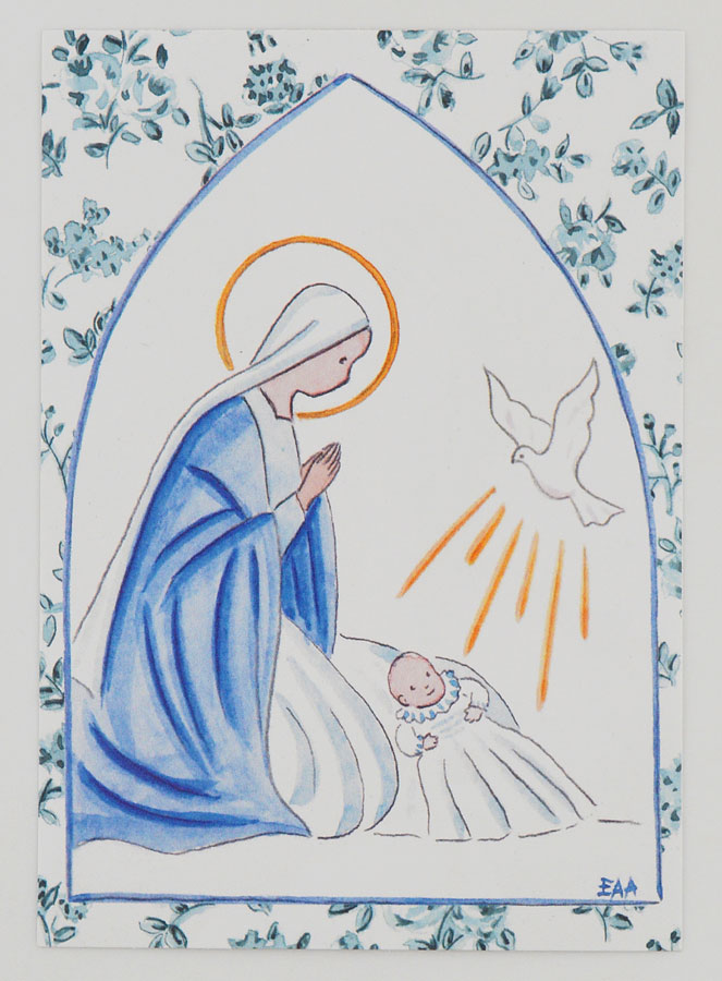 Carte de Baptême - Vierge Marie et Colombe de l'Esprit Saint (pic 1)