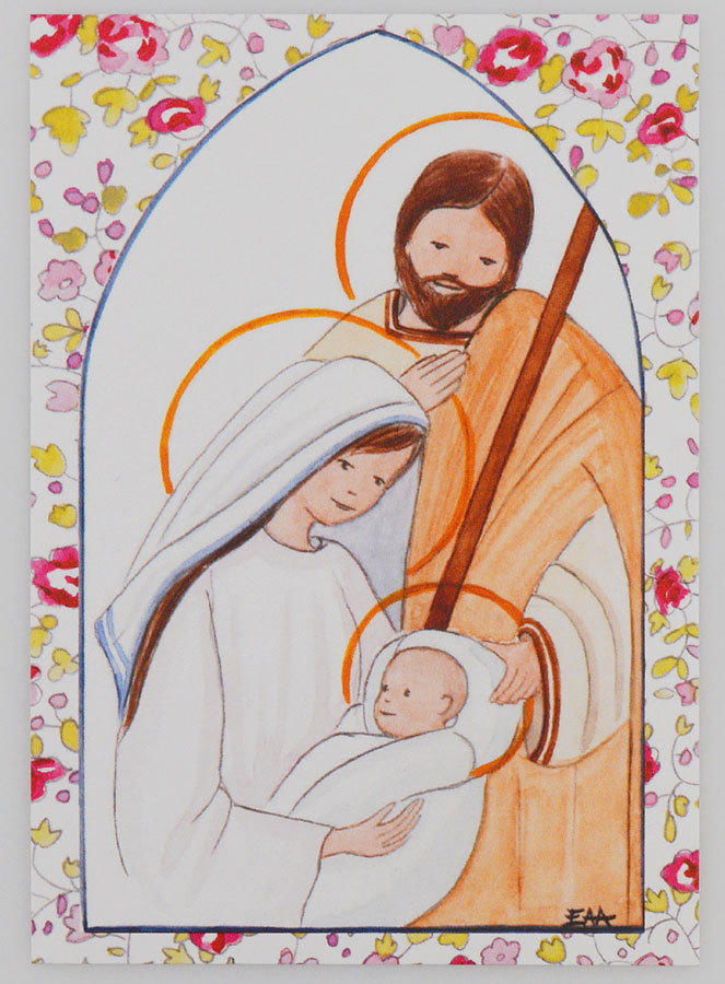 Carte de Baptême - Sainte Famille - Rose (pic 1)