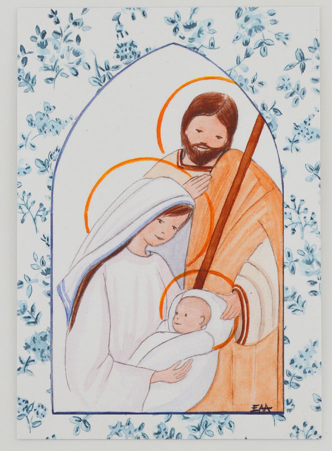 Carte de Baptême - Sainte Famille - Roses Bleu (pic 1)