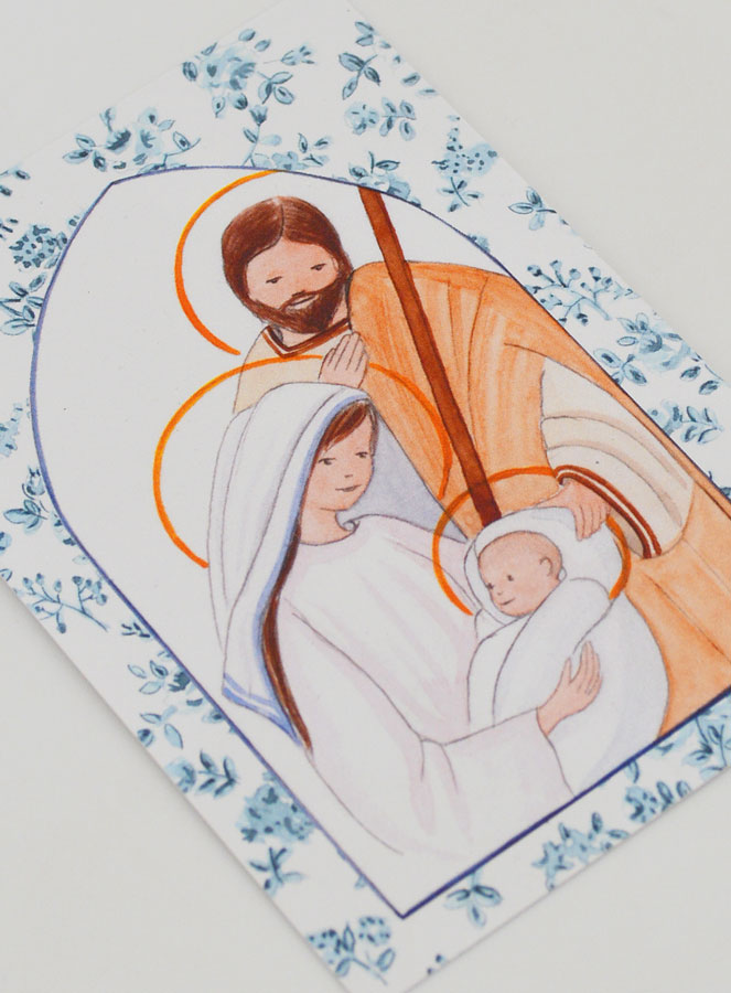 Carte de Baptême - Sainte Famille - Roses Bleu (pic 3)