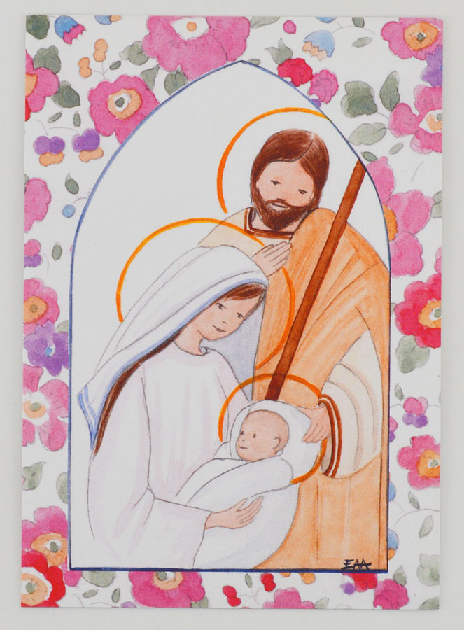 Carte de Baptême - Sainte Famille - Icône Rose (pic 1)