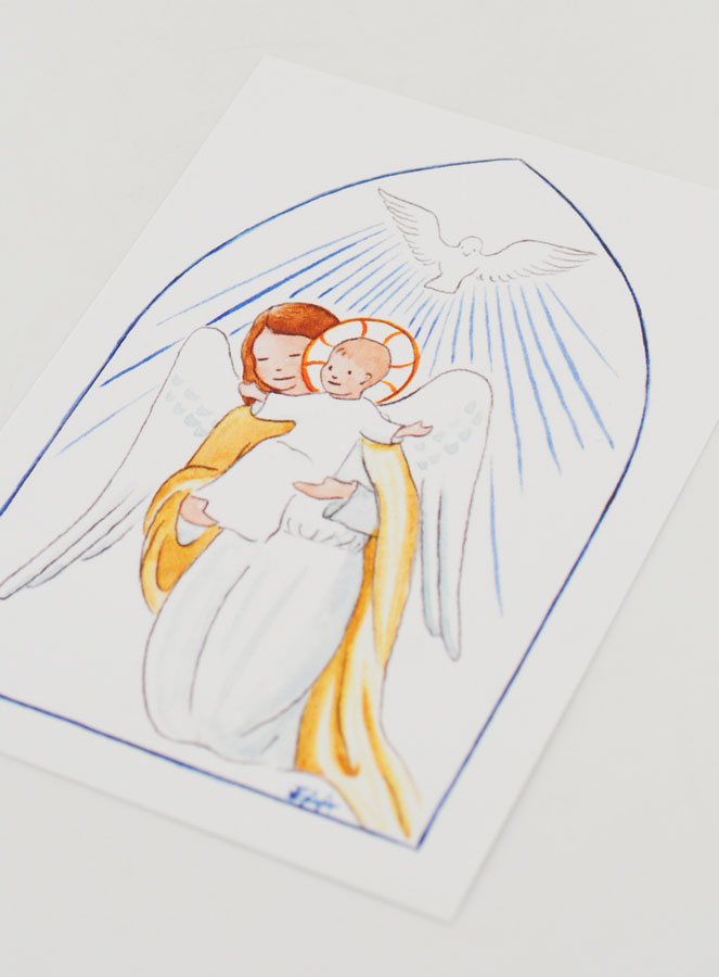 Carte de Baptême - Ange-Gardien Protecteur et Esprit Saint - Blanc (pic 4)