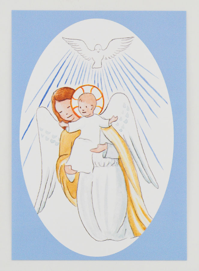 Carte de Baptême - Ange-Gardien Protecteur et Esprit Saint - Bleu Ciel (pic 1)