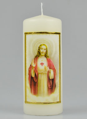 Cierge Religieux - Icône du Sacré Coeur de Jésus - 15 cm (pic 1)