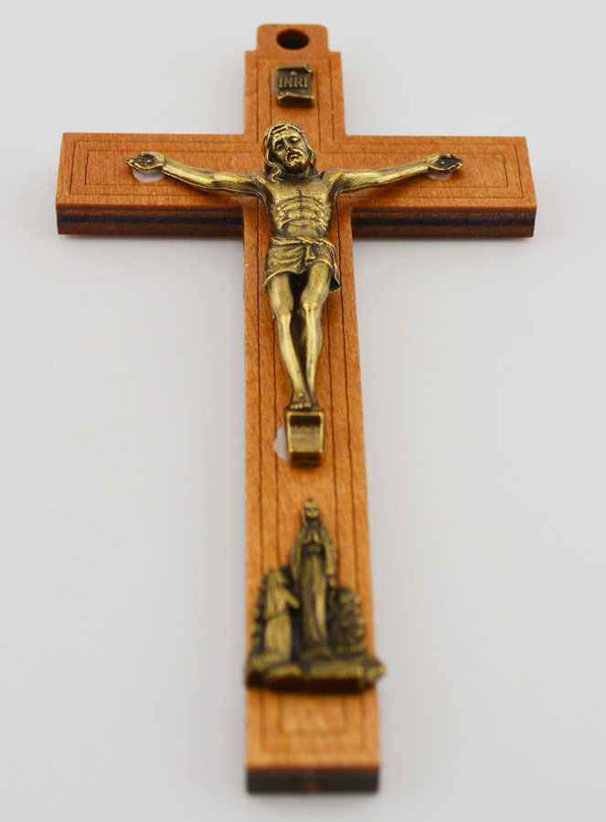 Crucifix en Bois avec Apparitions de Lourdes - Doré 12 cm (pic 2)