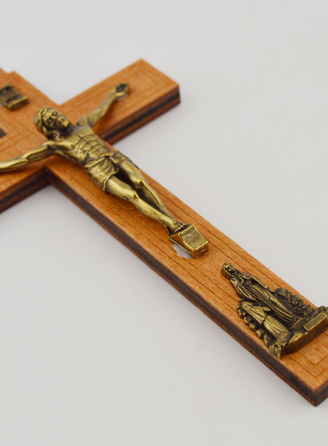 Crucifix en Bois avec Apparitions de Lourdes - Doré 12 cm (pic 3)