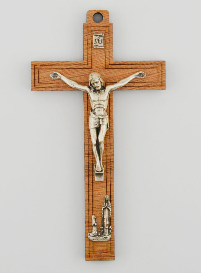 Crucifix en Bois avec Apparitions de Lourdes - Argenté 12 cm (pic 1)
