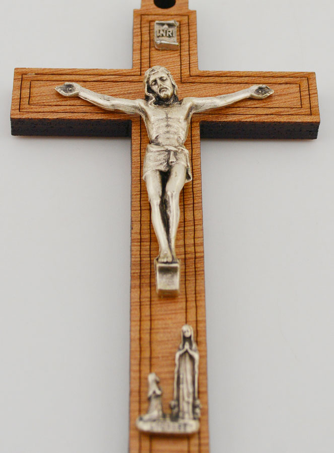 Crucifix en Bois avec Apparitions de Lourdes - Argenté 12 cm (pic 2)