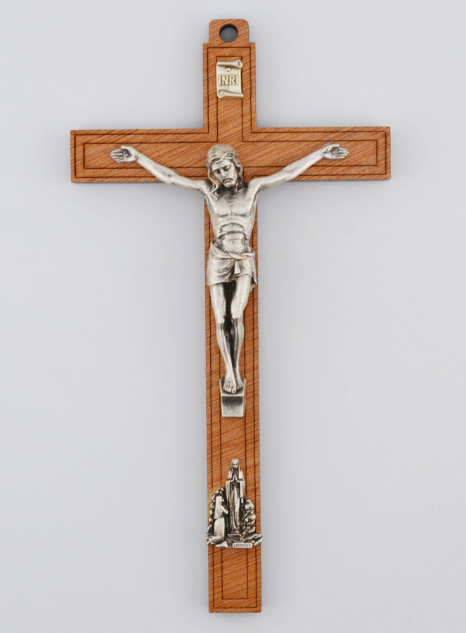 Crucifix en Bois avec Apparitions de Lourdes - Argenté 16 cm (pic 1)