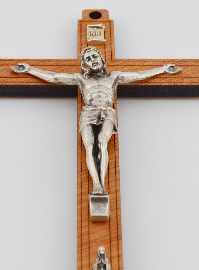 Crucifix en Bois avec Apparitions de Lourdes - Argenté 16 cm (pic 2)
