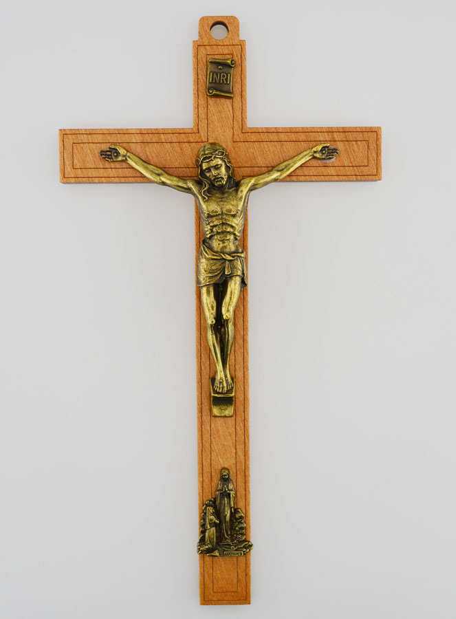 Crucifix en Bois avec Apparitions de Lourdes - Doré 16 cm (pic 1)