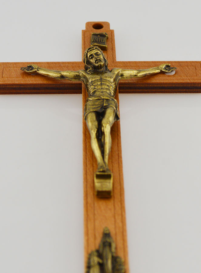 Crucifix en Bois avec Apparitions de Lourdes - Doré 16 cm (pic 2)