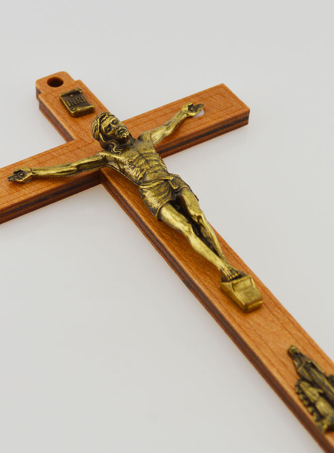 Crucifix en Bois avec Apparitions de Lourdes - Doré 16 cm (pic 3)