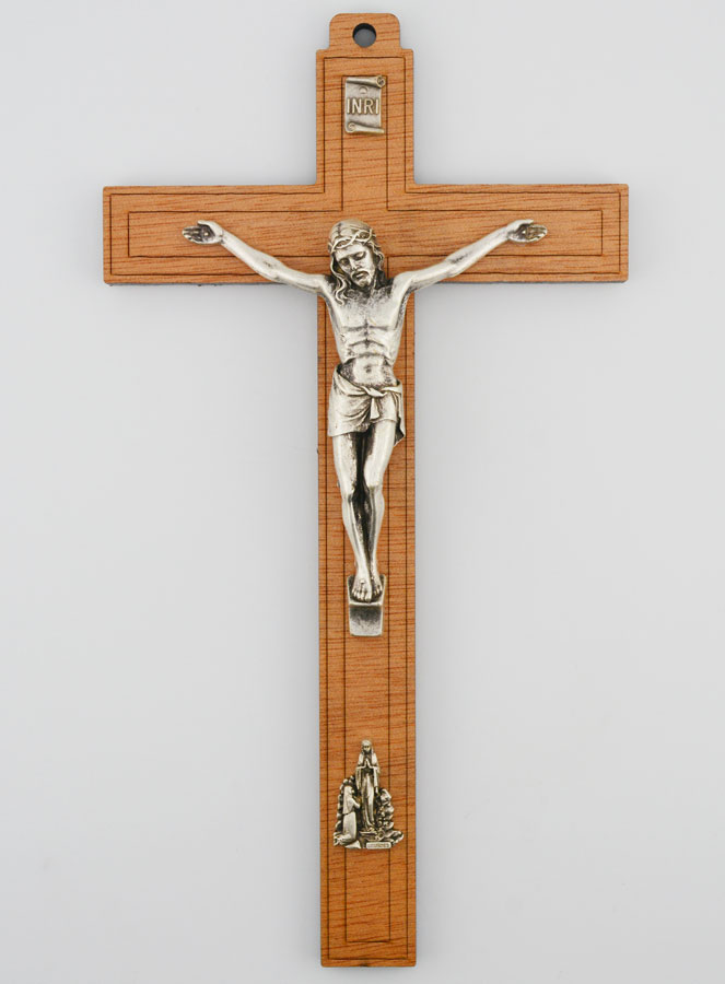 Crucifix en Bois avec Apparitions de Lourdes - Argenté 21 cm (pic 1)