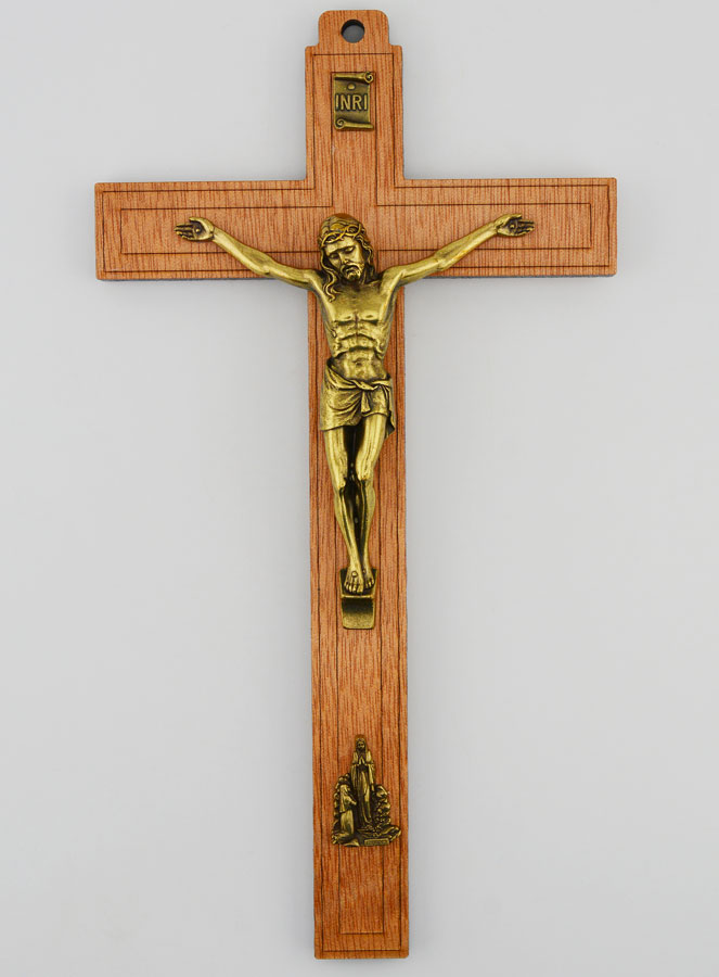 Crucifix en Bois avec Apparitions de Lourdes - Doré 21 cm (pic 1)