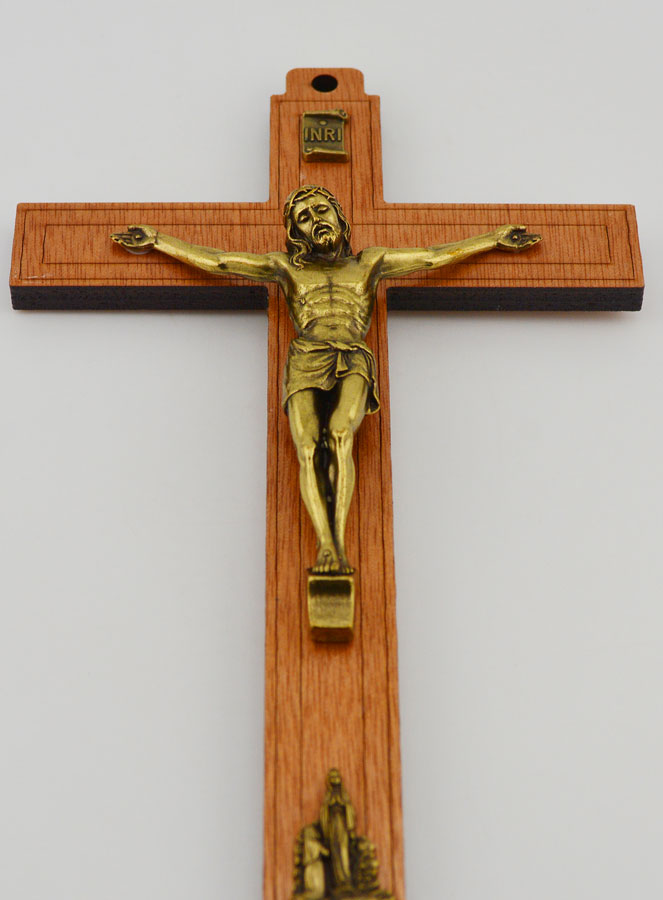 Crucifix en Bois avec Apparitions de Lourdes - Doré 21 cm (pic 2)
