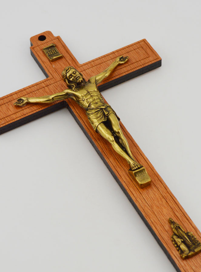 Crucifix en Bois avec Apparitions de Lourdes - Doré 21 cm (pic 3)