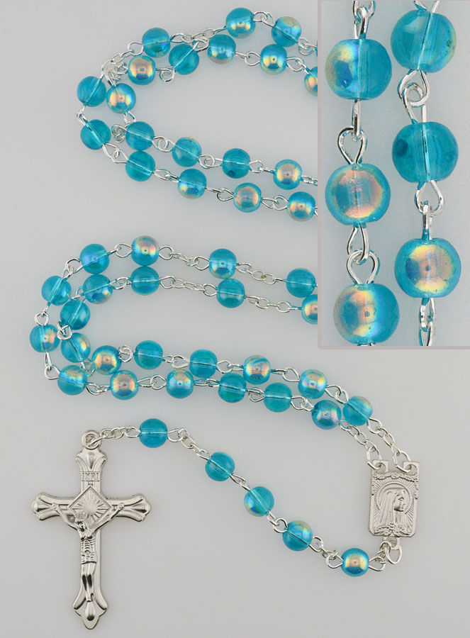 Chapelet de Lourdes Mode en Perles de Cristal Bleu - 60 cm (pic 1)