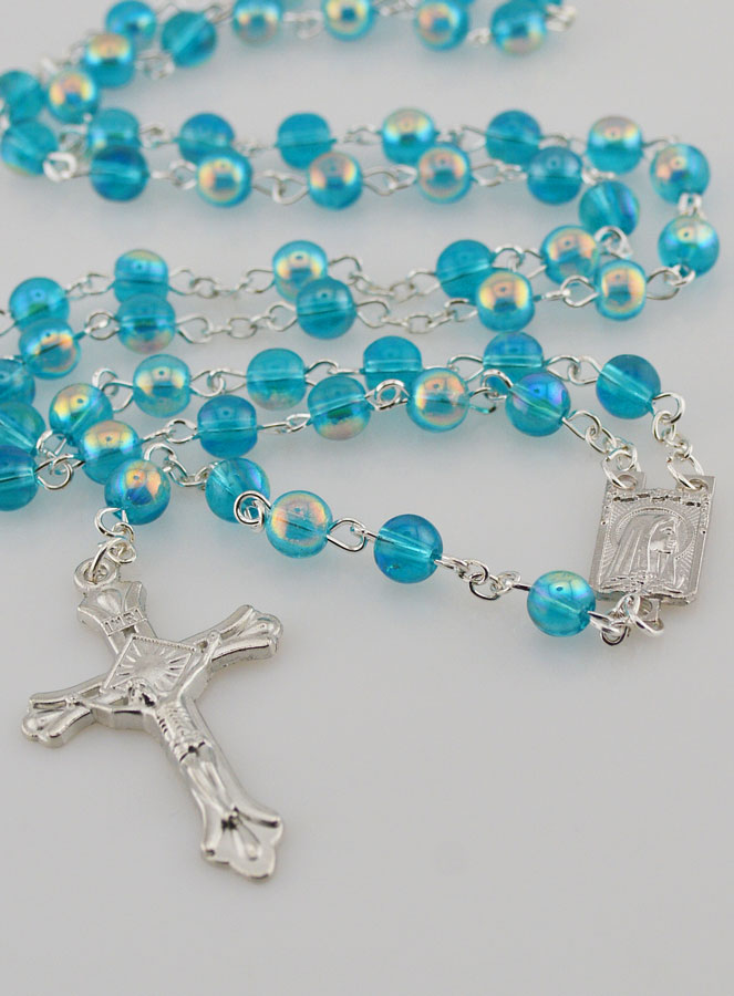 Chapelet de Lourdes Mode en Perles de Cristal Bleu - 60 cm (pic 2)