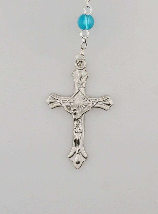 Chapelet de Lourdes Mode en Perles de Cristal Bleu - 60 cm (pic 3)