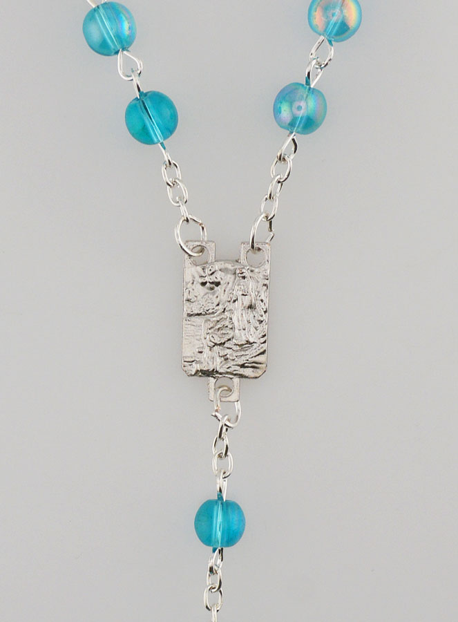 Chapelet de Lourdes Mode en Perles de Cristal Bleu - 60 cm (pic 4)