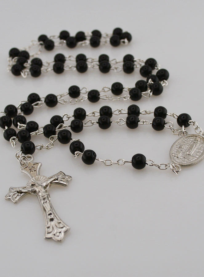 Chapelet de Lourdes en Perles Noires - 50 cm (pic 2)