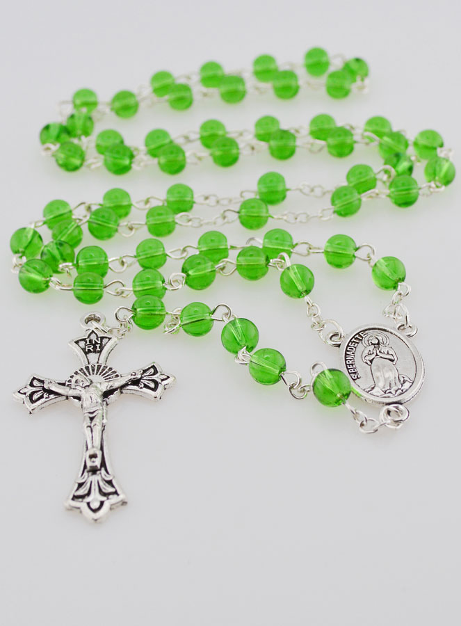 Chapelet de Lourdes en Perles de Cristal Vert - 50 cm (pic 2)