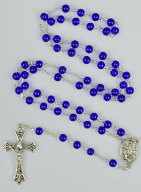 Chapelet de Lourdes en Perles de Cristal Bleu Foncé Azur de Lourdes - 50 cm (pic 1)