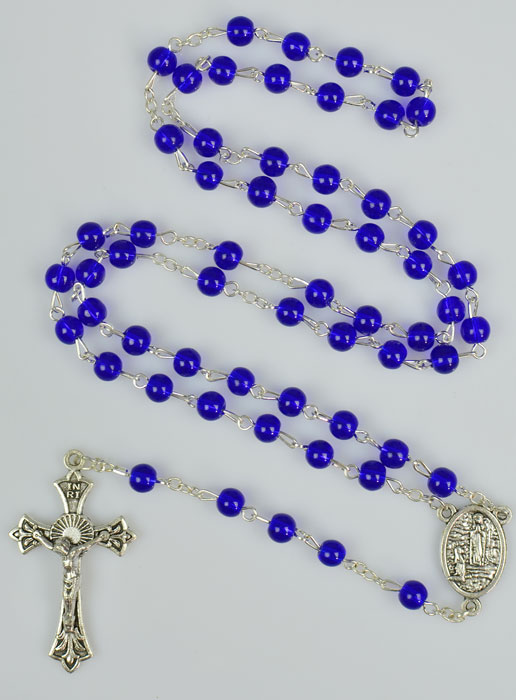 Chapelet de Lourdes en Perles de Cristal Bleu Foncé Azur de Lourdes - 50 cm (pic 2)