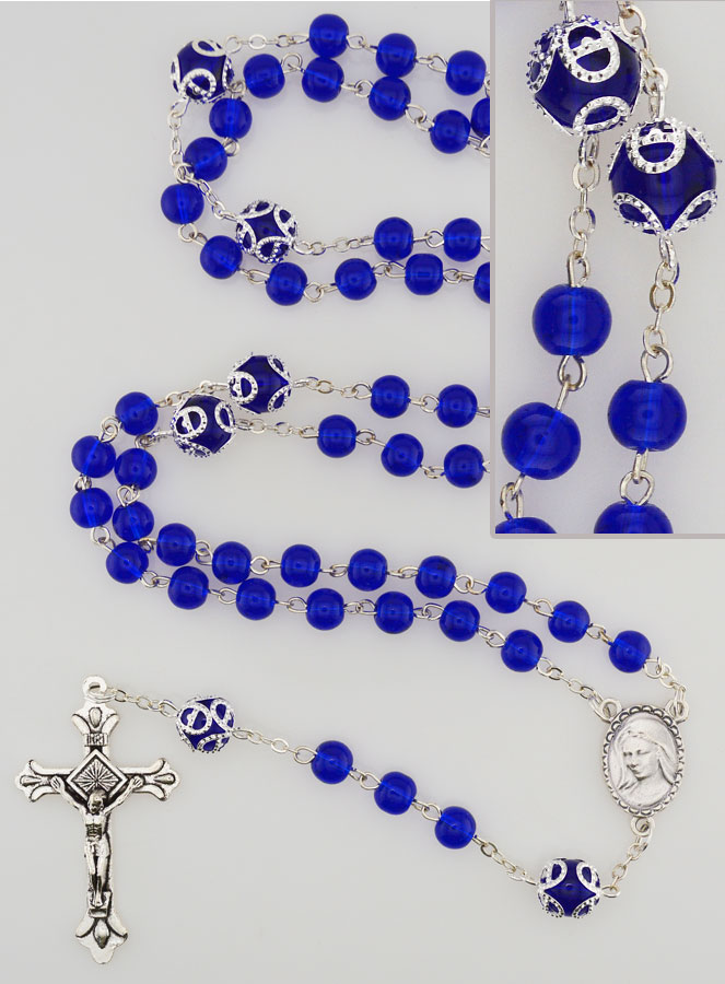 Chapelet de Lourdes en Perles de Cristal Bleu - 55 cm (pic 1)