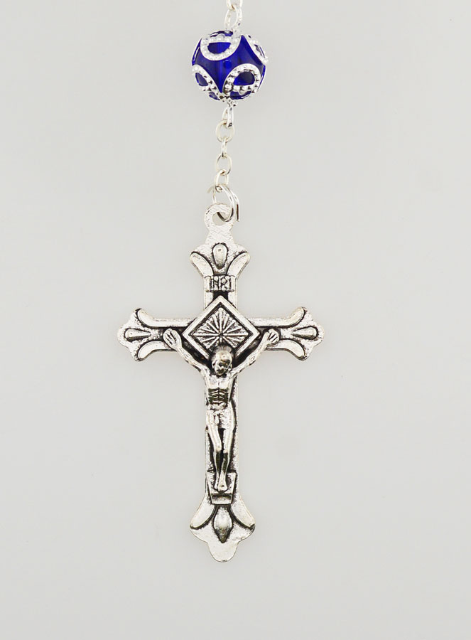 Chapelet de Lourdes en Perles de Cristal Bleu - 55 cm (pic 3)