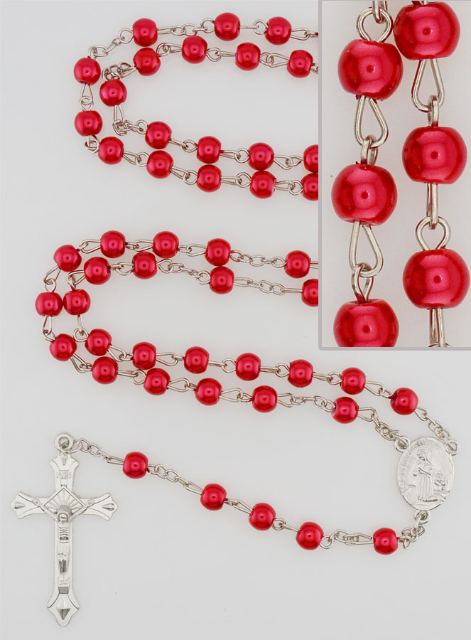 Chapelet de Lourdes en Perles Rouges - 60 cm (pic 1)