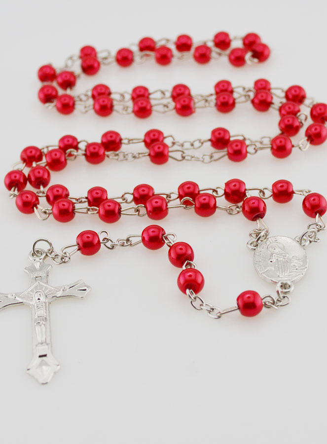 Chapelet de Lourdes en Perles Rouges - 60 cm (pic 2)