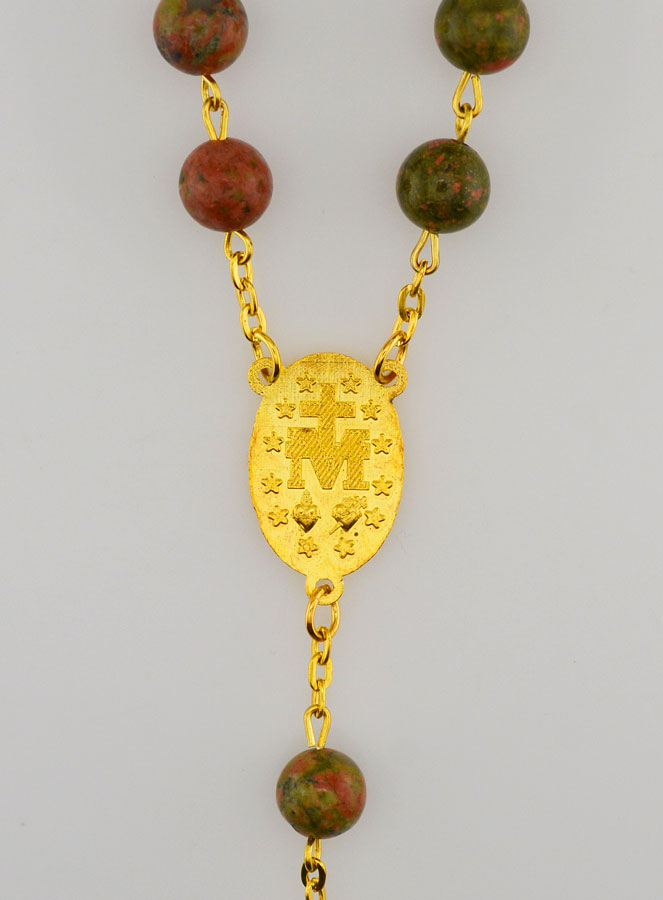 Chapelet Plaqué Or et Perles en Unakite Véritable (pic 4)