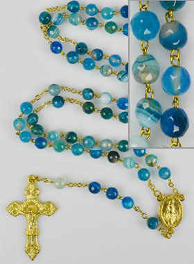 Chapelet Plaqué Or et Perles d'Agate Véritable (pic 1)