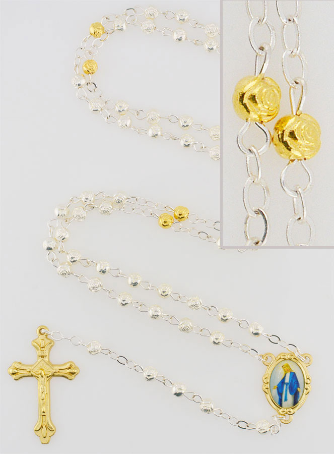 Chapelet Collier Mode en Argent et Plaqué Or (pic 1)