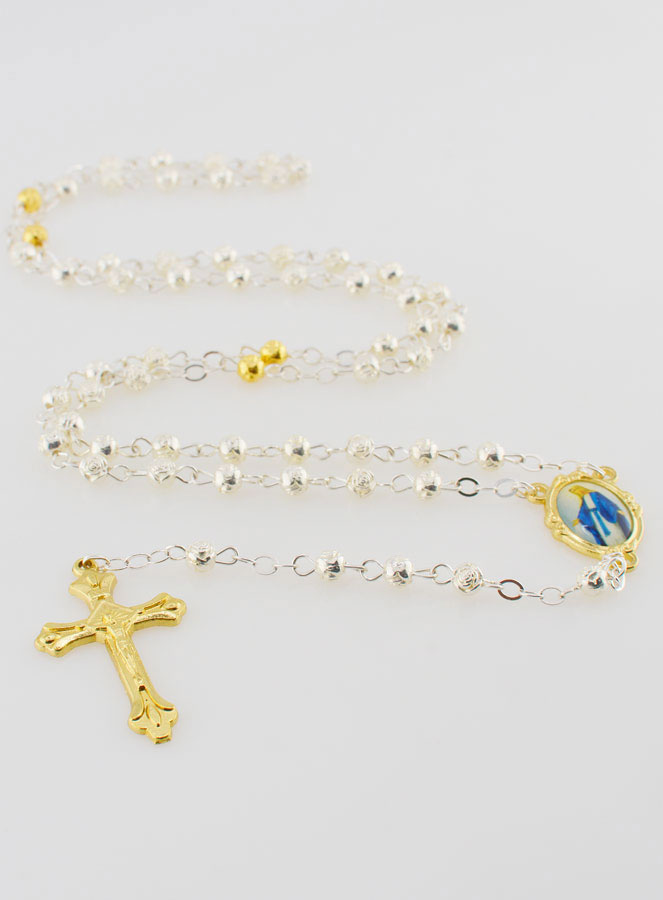 Chapelet Collier Mode en Argent et Plaqué Or (pic 2)