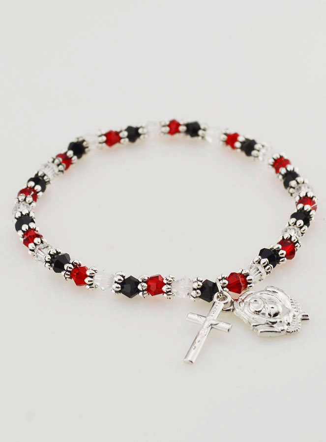 Bracelet Religieux Perles Rouges - Médaille et Croix de Lourdes (pic 2)