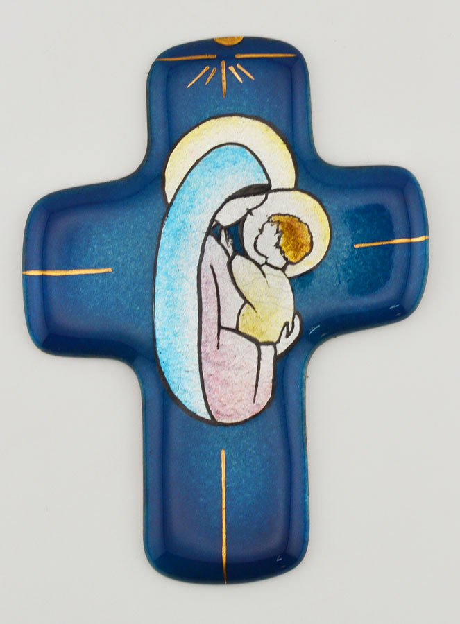 Croix Vierge à l'Enfant Jésus en Emaux (pic 1)