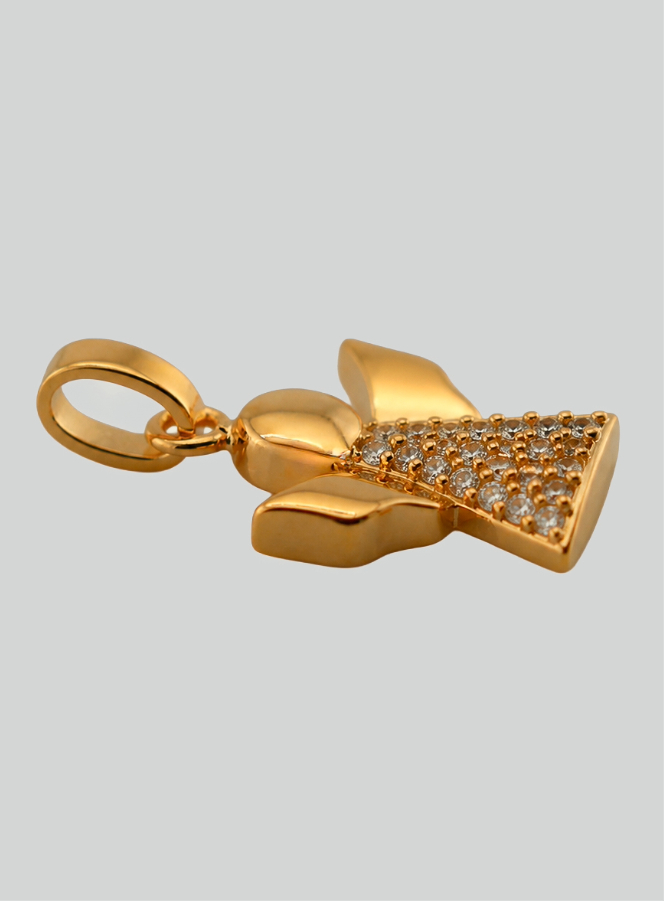 Pendentif Médaille de Baptême Ange-Gardien en Plaqué Or et Diamants (pic 3)