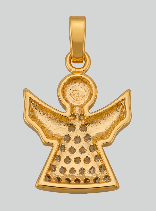 Pendentif Médaille de Baptême Ange-Gardien en Plaqué Or et Diamants (pic 4)