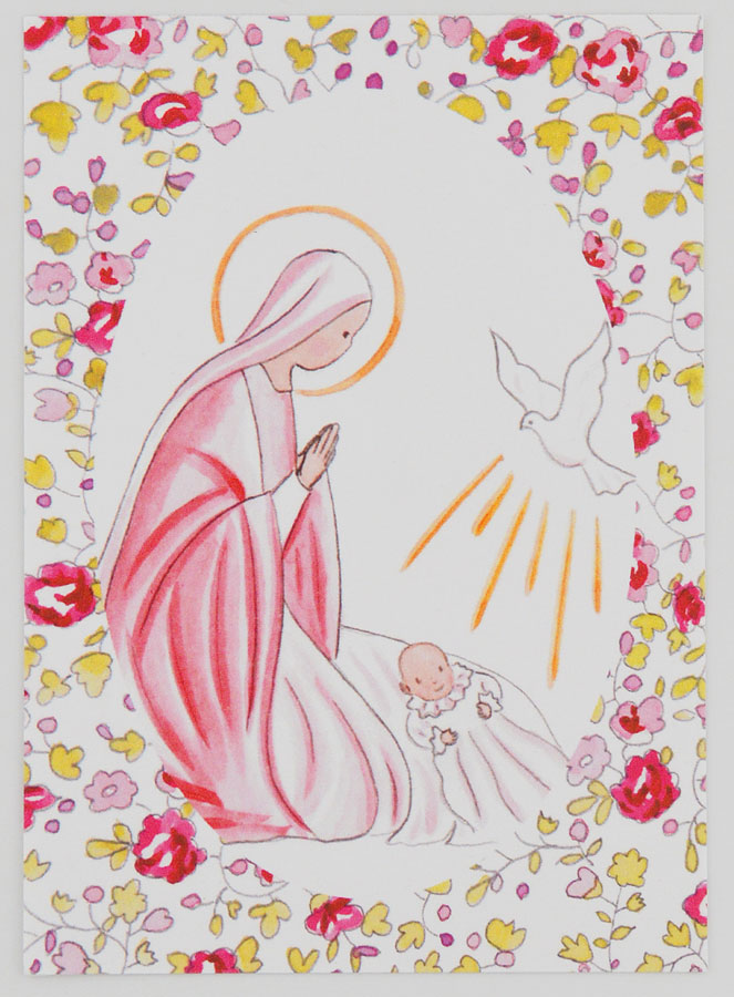 Image de Baptême - Vierge Marie et Colombe de l'Esprit Saint - Rose (pic 1)
