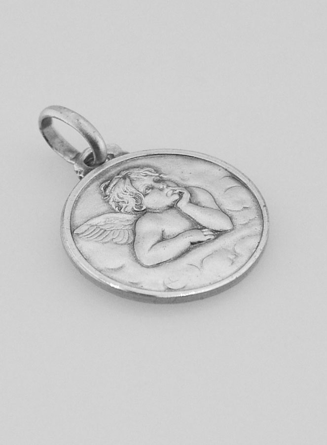 Médaille de Baptême Ange-Gardien en Argent Massif 925/1000 (pic 3)