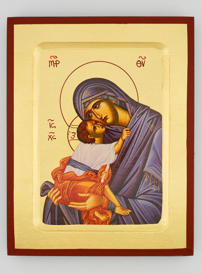 Icône Byzantine Vierge de Tendresse au Voile Bleu (pic 1)