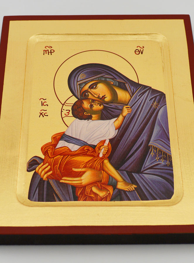 Icône Byzantine Vierge de Tendresse au Voile Bleu (pic 2)