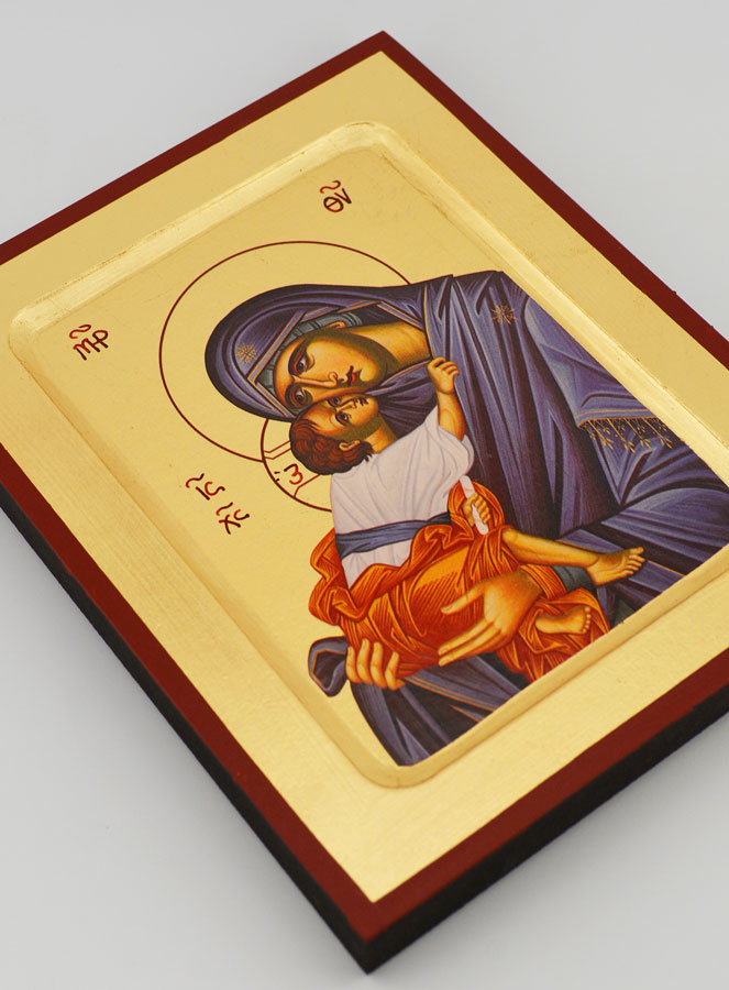 Icône Byzantine Vierge de Tendresse au Voile Bleu (pic 3)